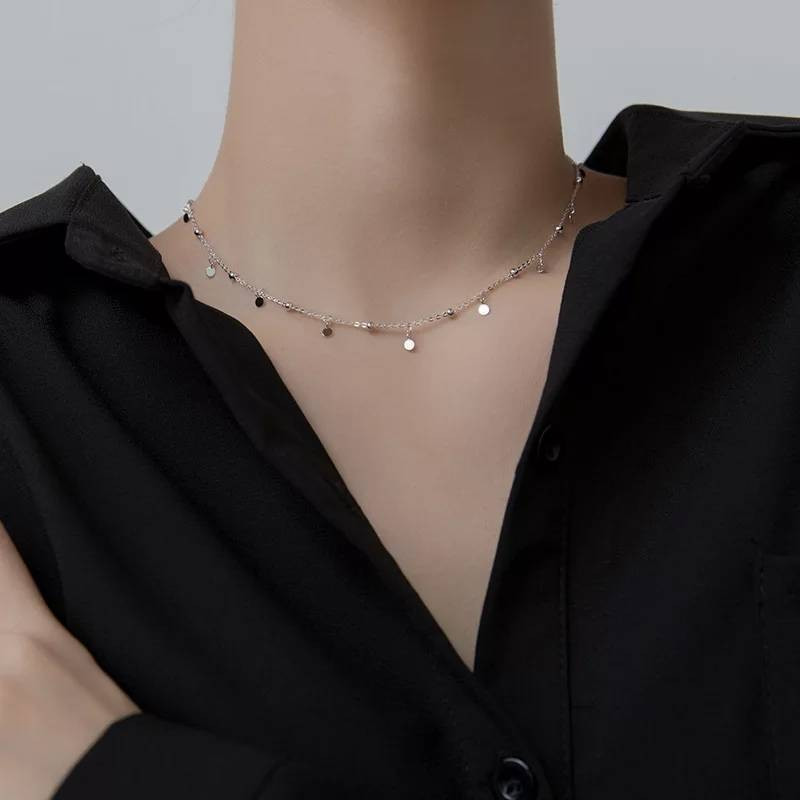 Elegant Silver Necklace: Shiny Round Clavicle with Multi Ball Bead