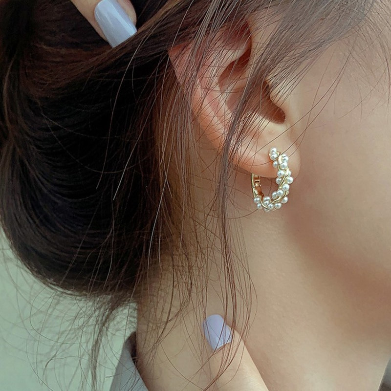 Geometric Shape Earrings for Women: Silver with Pearl Accents