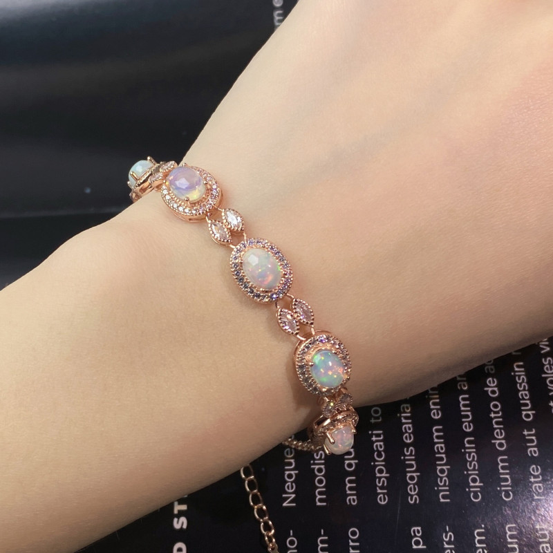 Colorful Natural Opal Bracelet - Rose Gold Plated, Perfect for Women