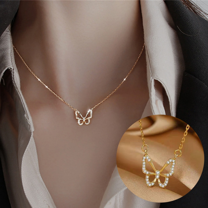 Shiny  Butterfly Necklace for Women Fashion Charm Clavicle Chain