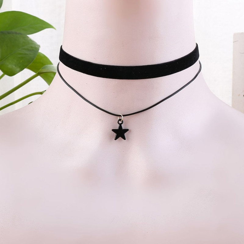 Vintage Gothic Velvet Choker with Black Star Pendant Necklace